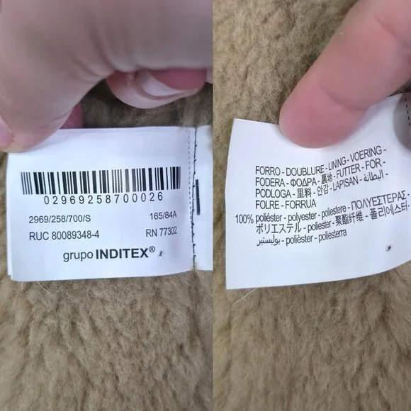 Zara Double Faced Jacket ZW Collection Sherpa Faux Fur Dark Brown Biker Size S - Picture 12 of 16